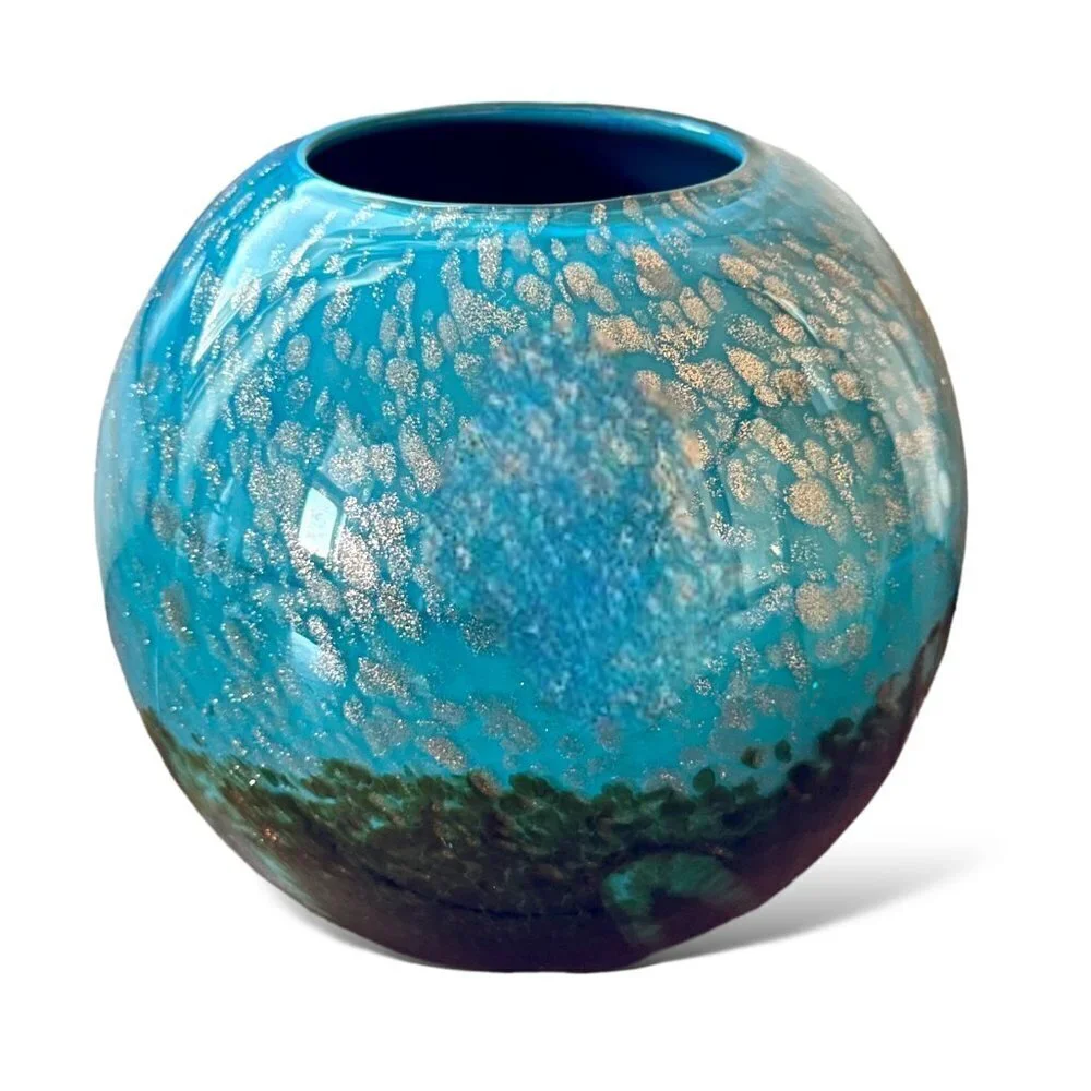 Blue Marble Round Fishbowl Vase